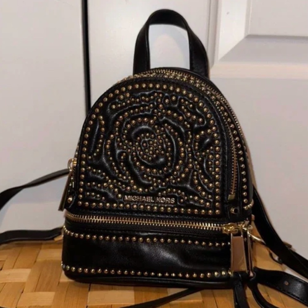 Michael Kors Black and Gold Studded Backpack